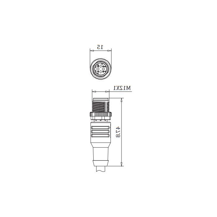 M12 4Pin D-coded、公头直型、单端预铸PUR柔性电缆、带屏蔽、黄色护套、0C4502-XXX